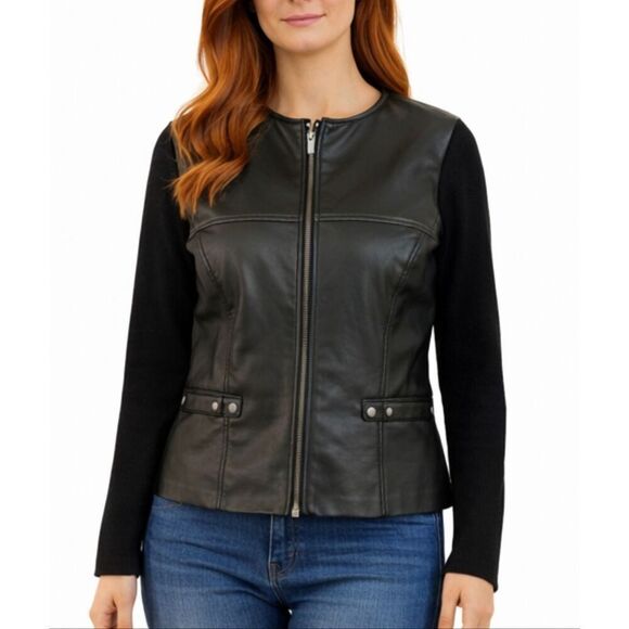 Escapade Jackets & Blazers - Escapade 100% leather knit moto style jacket small